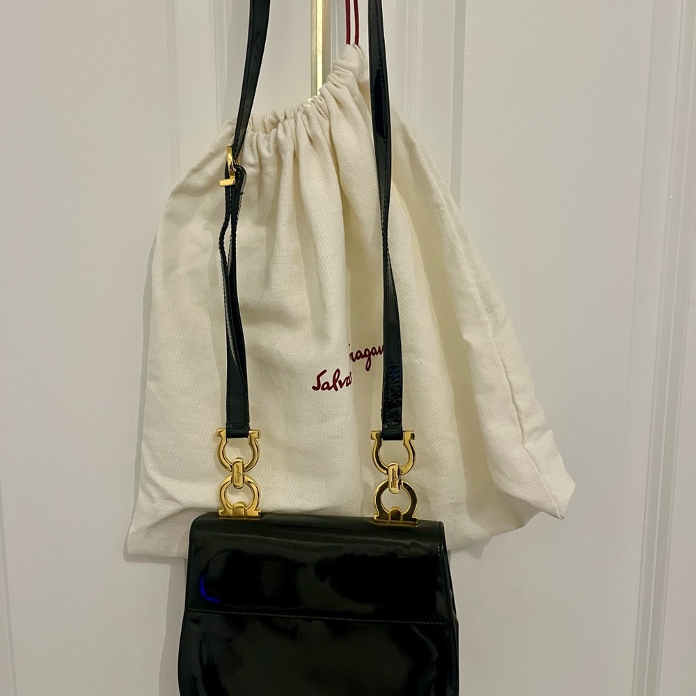 Salvatore Ferragamo Black Shoulder Bag with Gold Hardware